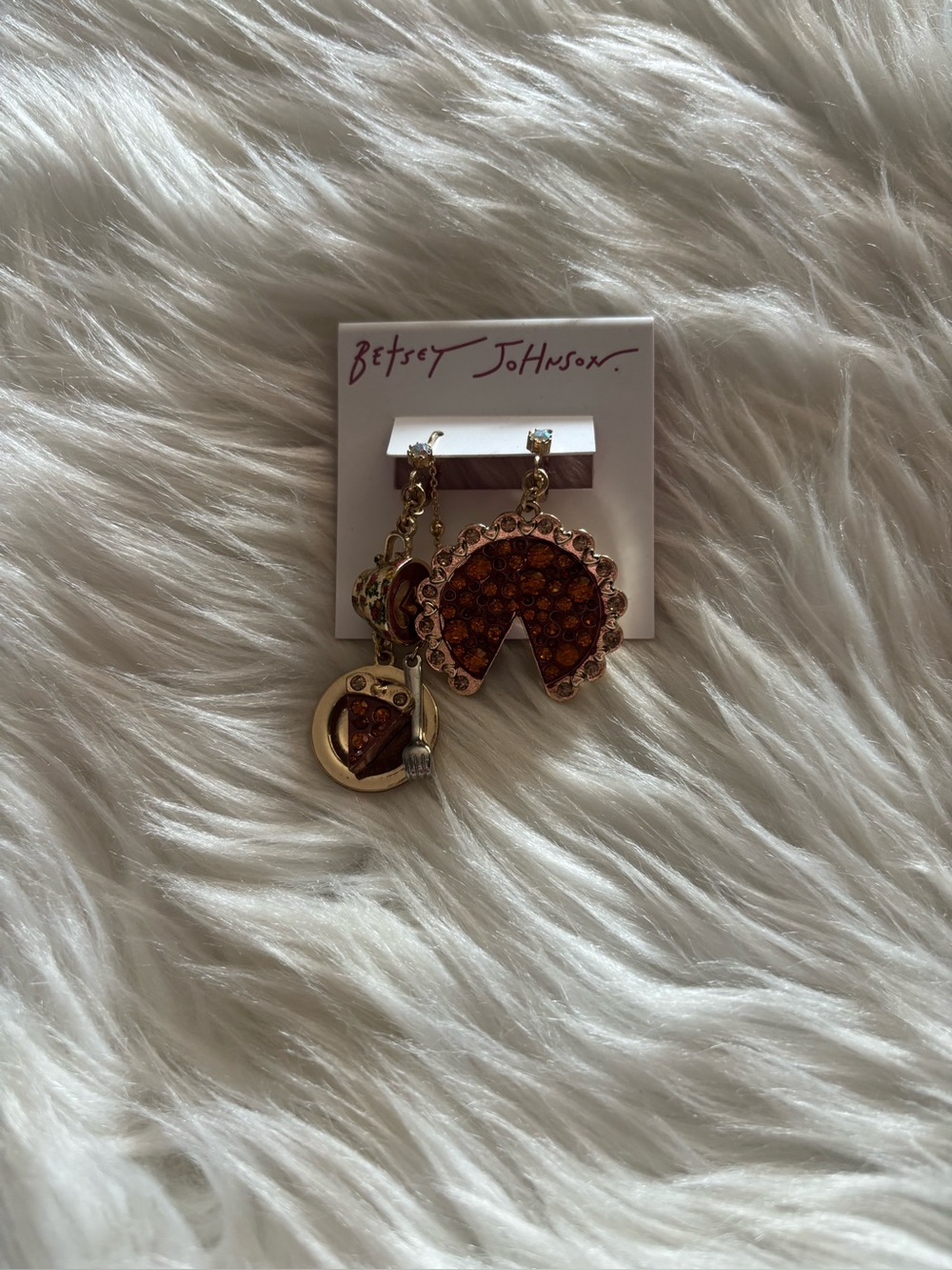 Betsey Johnson Gold-tone Amber Charm Drop Earrings